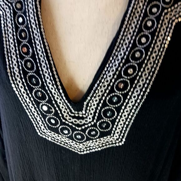 CATHY DANIELS Summer Tunic 3/4 Sleeve Lightweight V Neck Sequins Black S… - Picture 3 of 10